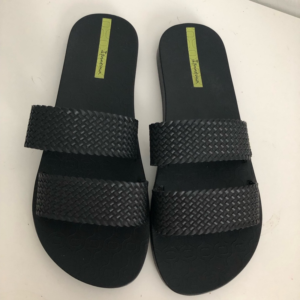 Ipanema Black Woven Double-Strap Slide Sandals